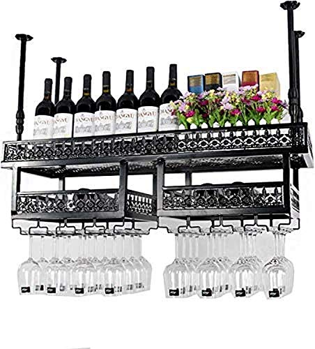 OUSIKA Wine Racks,Wine Lovers/Hanging Wine Rack Bar Retro Hanging Wine Glass Rack Goblet Holder Inverted Wine Bottle Rack Floating Wine Shelf Wal