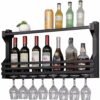 SUCHETA Hanging Wine Rack with Glass Holder and Shelf, Wine Rack Glass Shelf Wall Mounted Wine Shelf Holder Metal Wine Glass Hanging Rack (Color