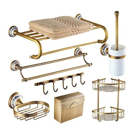 VERDDE Antique Bathroom Blue and White Porcelain Accessories Carved Copper-Alloy Hardware Set Wall Mounted Bathroom Hardware Kit
