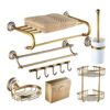 TBIIEXFL Antique Bathroom Blue and White Porcelain Accessories Carved Copper-Alloy Hardware Set Wall Mounted Bathroom Hardware Kit