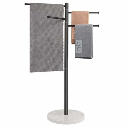 tonchean Freestanding Towel Rack for Bathroom, 4 Swivel Arms Standing Towel Racks with Weighted Marble Base, Towel Holder for Bathroom Bedroom