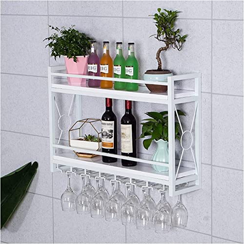 Qunine Wine Rack Wall Mounted, Wine Bottle Stemware Glass Rack Wall Mounted, Metal Hanging Wine Holder, Home Decor Wall Shelf, Black/White/Gold