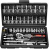WAIZHIUA 46Pcs Socket Wrench Set, 1/4'' Drive Socket Wrench Driver Bits Set Metric Tool Kit with Flexible Extension Rods, Quick Release Reversibl