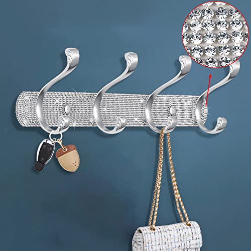 BlackFish Coat Rack Wall Mount,Rhinestone Type Wall Mounted Coat Rack - 4 Hooks,Purse Hanger,Coat Hanger Wall Mount,Wall Coat Rack for Bathroom K