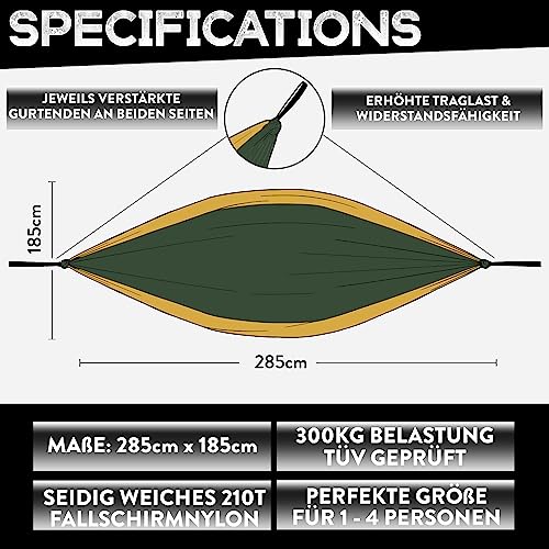 PURE HANG Premium XXL Hammock Double Camping Outdoor - Lightweight Nylon Portable 2-4 person - Strongest Parachute Hammock Backpacking Garden Hik