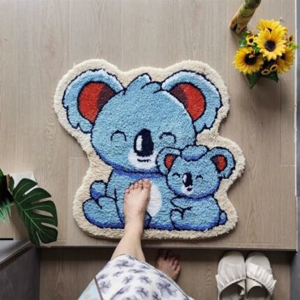 CHOIMACXIM Cashmere Blended Animation Dragon Cat Bus Plush Floor Mat Carpet Entrance Door Mat Cartoon Cute Irregular Carpet (Koala Blue) 65X60CM/