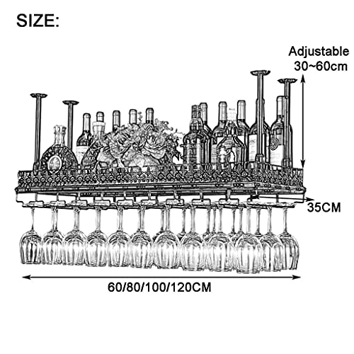 OUSIKA Wine Racks,Cafe Hanging Metal - Glass Holder and Shelf, Adjustable Ceiling Bar Wine Glass Rack,2-Layer Industrial Iron Bottle Holder Wine