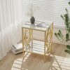 Square Side Table Marble Top: 2 Tier Geometric Rhombus Gold Frame End Tables 40 x 58cm Sintered Stone Bedsides with Sturdy Metal Legs Modern Whit
