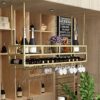 EMISOO Floating Wine Shelf with Glass Holder, Hanging Wine Rack Ceiling Stemware Shelf Wine Storage Display Rack for Under Cabinet Bar,Adjustable
