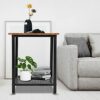 Ejoyous Industrial Nightstand Coffee Table, Modern Square End Table Coffee Table with Storage Grid Sturdy Wrought Iron Side Table for Bedroom Liv