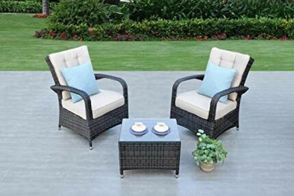 Kingston 2 Seat Lounge Rattan Chair with Coffee Table Set and Cover Outdoor Garden Furniture (Brown)