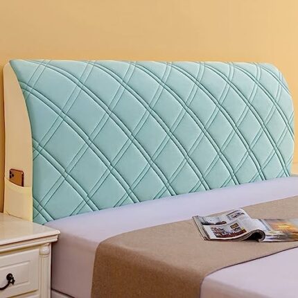 Stretch Headboard Cover, Velvet Soft Thicken Dustproof Quilted Headboard Decor Protector Cover, Machine Washable,Green,1.2m