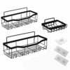 3 Pcs Shower Caddy - Wall Mounted Shower Caddy No Drill - Bathroom Shower Shelf with Soap Holder and Hooks - Rustproof Shower Organiser Rack for