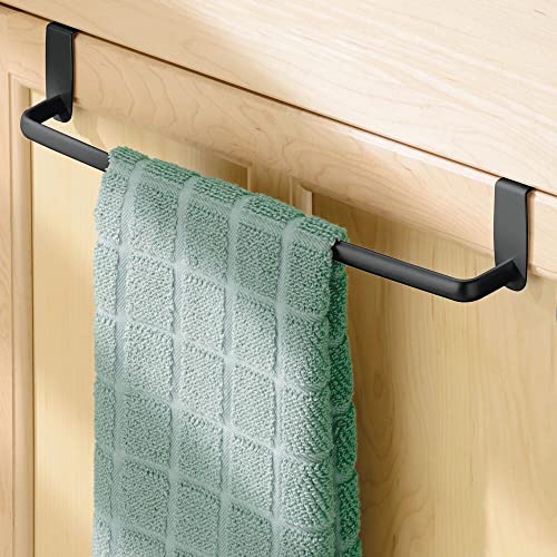 mDesign Over-the-Cabinet Kitchen Dish Towel Bar Holder – Towel Rack for Kitchen and Bathroom Cupboards – Steel Tea Towel Rail with No Drilling Re