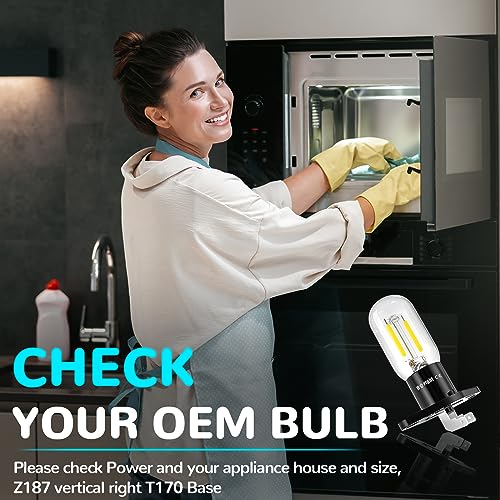 Bonlux 3W Z187 Microwave Led Bulb,5000k Cold White Vertical Right T170 Base 3W Oven Filament LED Lamp,25W Oven Bulb Fit for Samsung, Panasonic Mi