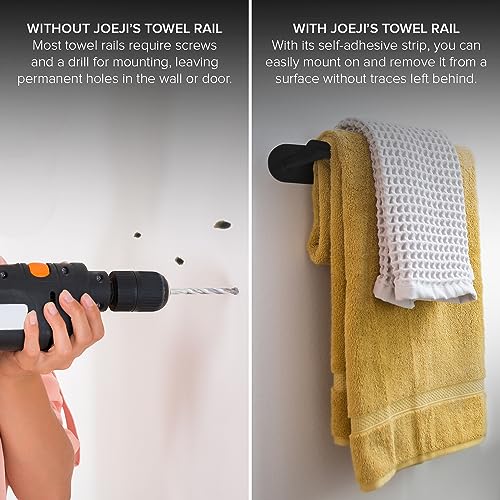 Joejis Self Adhesive Towel Rail 40cm Stainless Steel & Black Matte Bathroom Towel Holder Multiuse for Kitchen or Bathroom Towel Rail Drill-free (