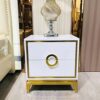 SDFGH Bedside Table with Double Drawer Design, Stainless Steel Metal Plating Frame Simple Bedside Table, White