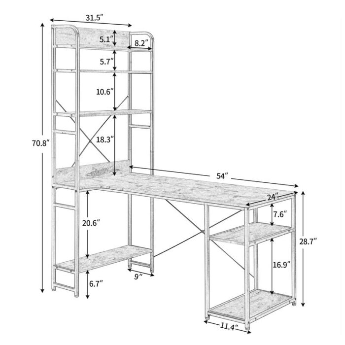 N/A Home Office Computer Desk Metal Frame and MDF Board 5 Tier Open Bookshelf Bedroom Home Furniture (Color : A)