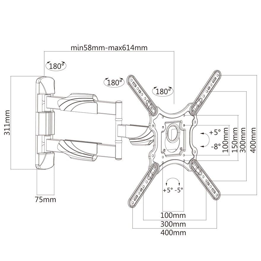 Intec brackets - Long 610mm Reach Ultra Slim Fitting Strong Cantilever Tilt and Swivel TV Wall Mount Bracket Fits 42” – 55” TV's with VESA Fittin