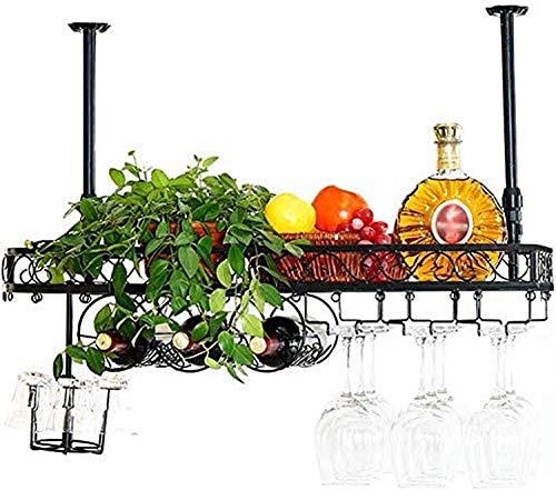 OUSIKA Wine Racks,Wine Lovers/Hanging Wine Holder/Floating Wine Shelf/Wine Glass Rack/Ceiling Mounted Hanging Wine Bottle Holder Metal Iron Wine