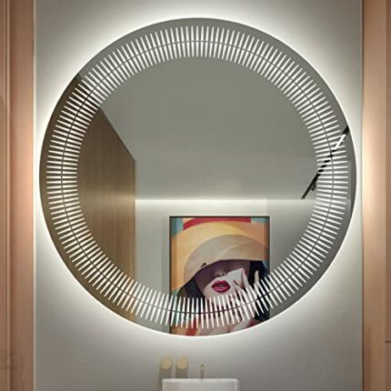 SkiPdr Bathroom round Led Dimmable Toilet Bathroom Mirror with Lamp, Household Makeup Wallmounted Defogging Mirror (60/70Cm), Awhite Light, (Awhi