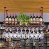 EMISOO Bar Unit Floating Shelves Wall-Mounted Wine Racks, Wine Bottle Holder Ceiling Hanging Metal Iron Wine Glass Rack Goblet Stemware Racks (Co