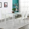 WALNUT (120 x 70 x 75) cm 5 Piece Dining Table Set GlassTable and 4 Leather Chair for Kitchen Dining White