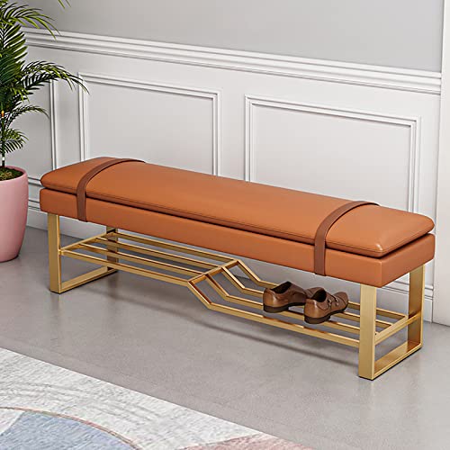 Luxury Shoe Rack Organizer,Comfortable Footrest Stool for Bedroom,Entryway Pu Leather Shoe Storage Bench,Modern Metal Shoe Bench with Upholstered