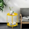 FUNME Folding End Table 2-Tier Metal Round Side Table with Removable Tray for Living Room (Yellow)