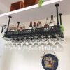 SUCHETA Hanging Wine Rack with Glass Holder and Shelf, Retro Wall-Mounted Wine Rack, Ceiling Wine Rack, Champagne Glass Storage Cabinet, Can Be U