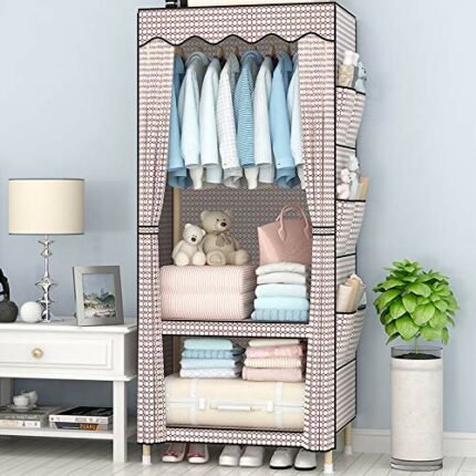 JYDQM Wardrobe Simple and Simple Economical Fabric Solid Wood Single Small Bedroom Rental Cloth Wardrobe (Color : Argento)
