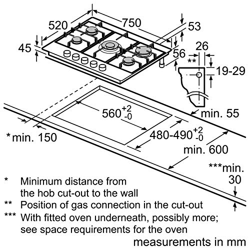 Bosch PGQ7B5B90 Gas hob, 75 cm, Stainless steel, Serie 4, Built in