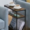 Neekor Small End Table for Small Spaces - Slim Side Table with Magazine Holder,2 in 1 Design Narrow End Table Living Room,Skinny Bedroom Nightsta