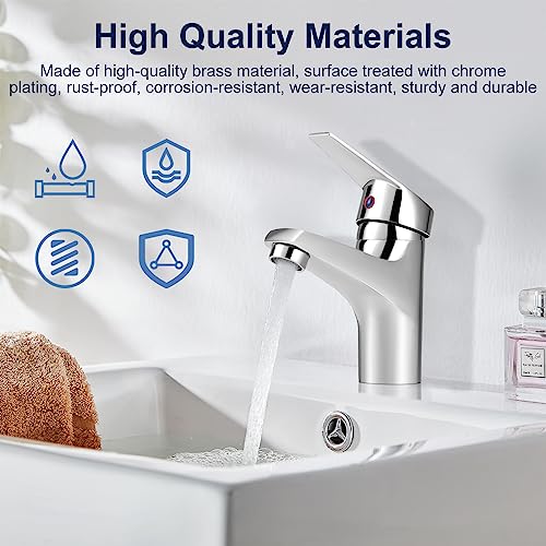Bathroom Sink Taps Mixer Faucet Hot and Cold,Chrome Mono Basin Taps Single Lever Solid Brass for Bathroom Kitchen