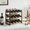 IBUYKE Industrial Wine Rack, Countertop Storage Organizer, Free Standing with Metal Frame, 3 Tier 12 Bottles, Ideal for Home Bar Display, Kitchen