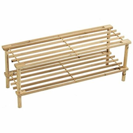 PRIMA HOUSEWARES Wooden Shoe Boot Trainer Rack Storage Shelf Organiser Stand Unit - Natural - 2 Tier