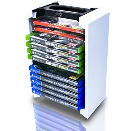 ADZ Game Storage Tower – Universal Games Storage Tower – Stores 12 Game or Blu-Ray Disks – Game Tower Rack for PS4, PS5, Xbox One, Xbox Series X/