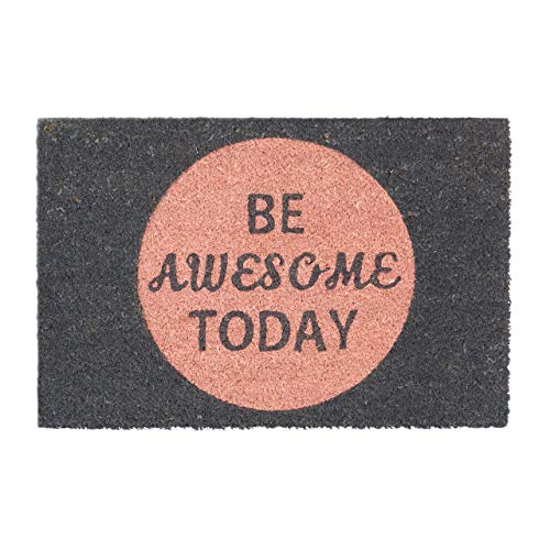 Relaxdays Coir Doormat Coconut Fibre Floor Mat "Be Awesome Today" Welcome Mat 40 x 60 cm, Anti-Slip PVC Underside, Pink