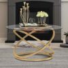 OIOG Round Coffee Table, Glass Coffee Tables for Living Room, Modern Coffee Table with Tempered Glass Tabletop, Chrome Finish (Silver)