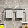 GVKAR Self Adhesive Towel Rail SUS 304 Stainless Steel Bath Towel Holder with 2 Hooks for Kitchen Bathroom 17.5 inch 2-Tier Towel Rack Wall Mount