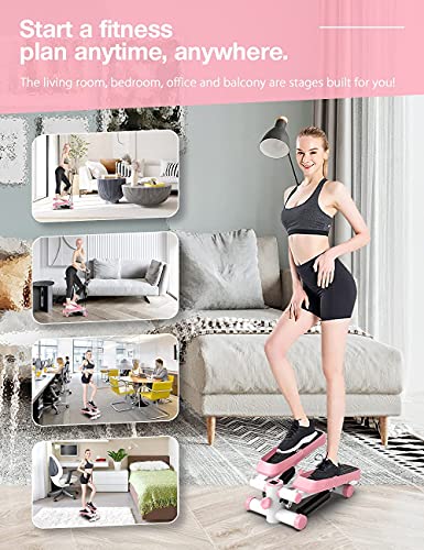 Tohoyard Steppers for Exercise, Mini Stepper with LCD Monitor, Quiet Fitness Stepper with Resistance Bands, Gym Stair Stepper for Home Workout, L