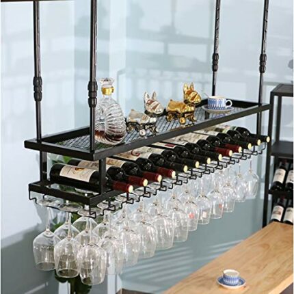 Stylish Simplicity Down Wine Rack Vintage Wrought Iron Wine Rack Home Goblet Rack Multifunctional Storage Rack - Restaurant Kitchen Bar Floating
