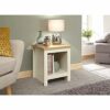 GFW Wooden Side Table with Shelf & Oak Contrast Top, Cream, 45 x 50.5 x 45 cm