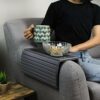 7Penn Natural Bamboo Sofa Armrest - Anti-Slip Couch Coaster Drink Holder Table for Squared Edge Armrests Gray Finish