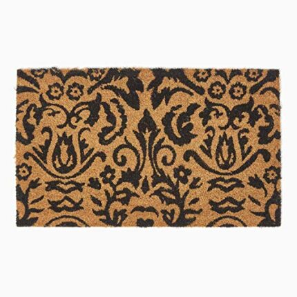 HOMESCAPES - Door Mat - Black Scroll Baroque - 45 x 75 cm - 100% Natural Coir - Indoor and Outdoor Doormat