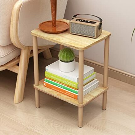 LUCKNOCK Side Table, 2-Tier Solid Wood End Table with Storage Shelf, Slim Nightstand Bedside Table for Small Spaces, Bedroom, Living Room, Entryw