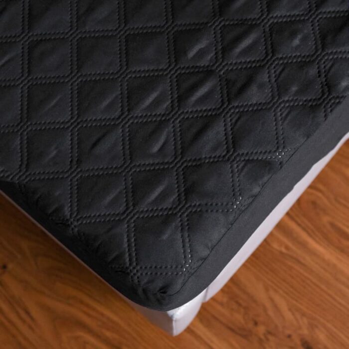 Quilted Waterproof Mattress Protector Double Size,Microfiber Quilted Fitted Sheet,35cm Extra Deep Mattress Cover/Topper (Black, Double)