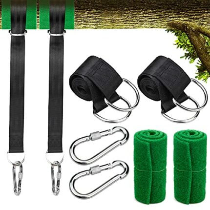 GLORHA Tree Swing Straps Hanging Kit Holds 500kg, Adjustable Hammock Tree Hanging Straps with Tree Protectors and Lock Carabiners