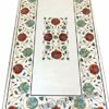 Gifts And Artefacts 24 x 48 Inches Rectangle Shape White Marble Kitchen Table for Home Furniture Decor Floral Pattern Inlay Work Dining Table Top