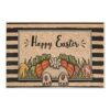 Whaline Happy Easter Doormat Rustic Bunny Carrot Farmhouse Floor Mat Black Stripes Rubber Anti-Slip Front Entrance Door Rug for Easter Holiday Sp